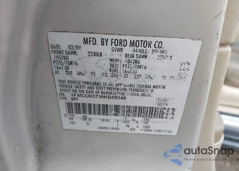 2009 Ford Escape Xlt from USA, damaged, VIN 1FMCU03739KB69548